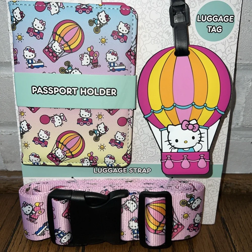 Hello Kitty 3 Piece Travel Set Passport, Luggage Tag, Luggage Strap